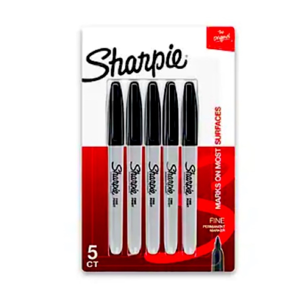 NIP Sharpie Permanent Marker, Fine Tip, Black, 5/Pack